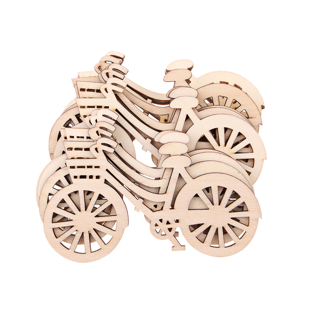 10pcs 90x53mm Natural Bicycle Cut Wood Shapes Wooden Embellishment for DIY Scrapbooking Wedding Party Home Decoration Ornaments