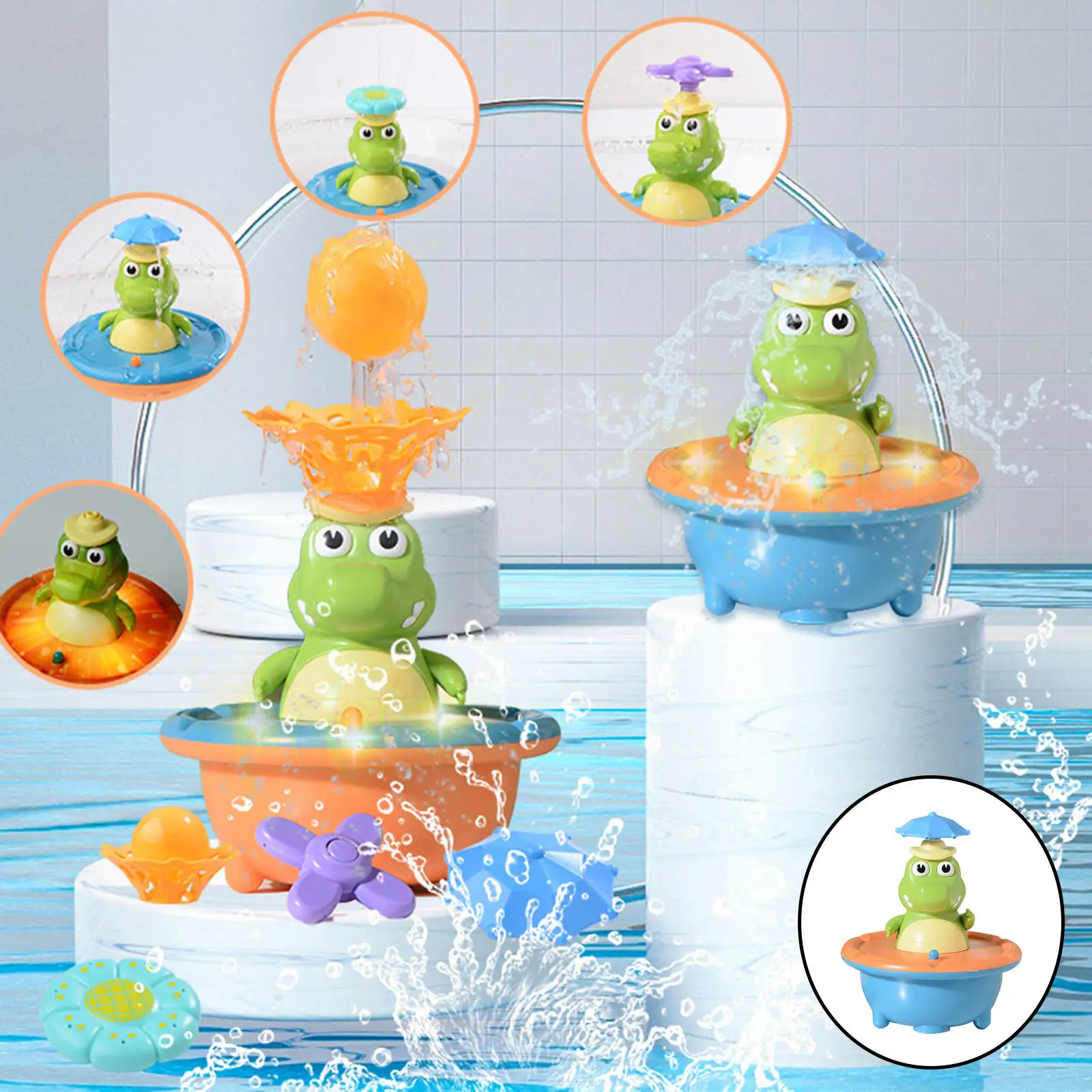 Crocodile Sprinkler Bath Toys Water Squirt Paddle with LED Light for
