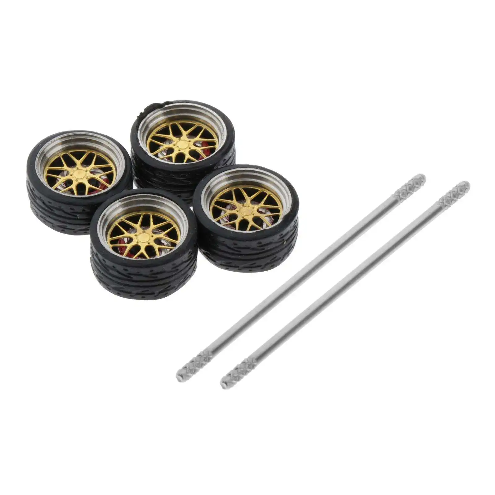 4Pcs/Set 1/64 Scale Diecast Model Car Alloy Rubber Wheel & Tyre Set Accessories Replacement for Hotwheels