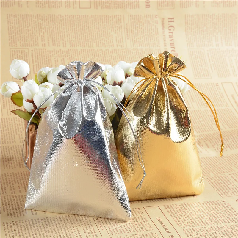10x Sliver/Gold Drawstring Pouches Candy Jewelry Gift Bags 7x9cm/9x12cm/13x18cm 