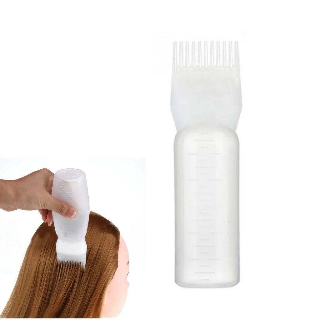 Empty  Comb Applicator Bottle, 120ml with Graduated Scale, For Hair Coloring, Dye and Scalp Treament, White Color