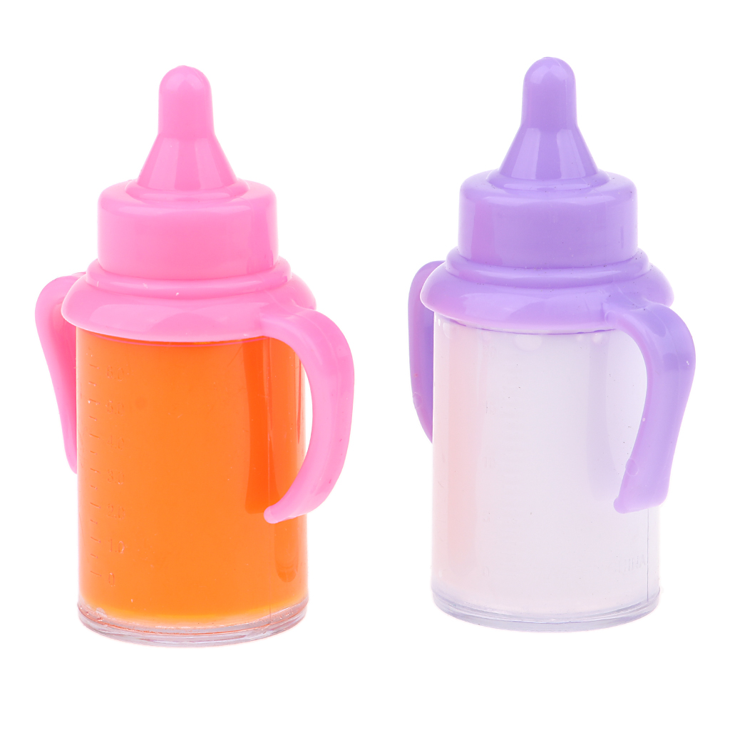 Newborn Baby Doll Magic Feeding Bottle Milk Carrot Juice Bottle With Two Handles Liquid Disappearing Drinking Bottle 2 Pieces