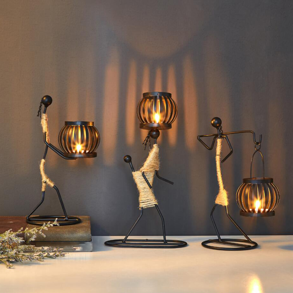 Creative Handmade Iron Candlestick Romantic Table Dinner Night Decors Props Metal Figure Candle Holder Ornament for Tea Light