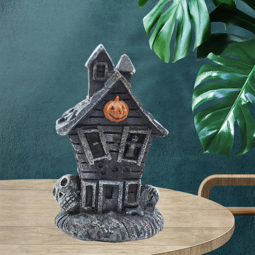 Hand Painted Waterproof Halloween Mini Haunted House Statue LED Light Decors Table Decorations