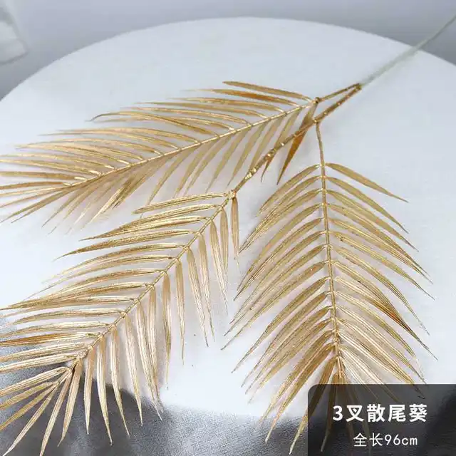 Gold Flower Arrangement Material Artificial Palm Leaf Plastic Plants Leaf  Wedding Decoration Birthday Party Home Decor