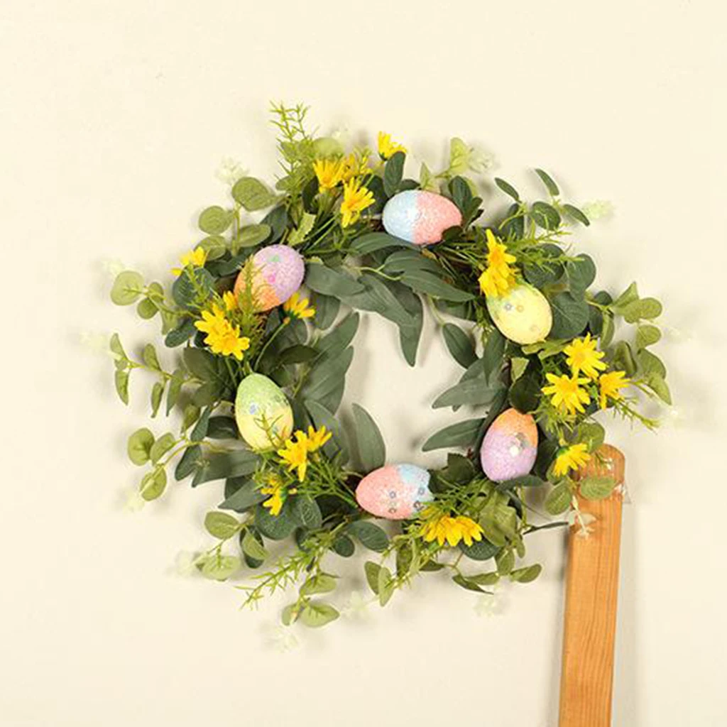 Easter Egg Eucalyptus Wreath Artificial Flower Window Door Hanging Garland Decor for Home Easter Decoration