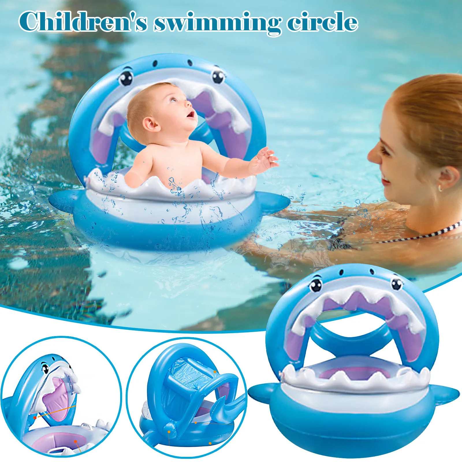 SEIRMEP Baby Swimming Float Inflatable Baby Pool Float Ring Over for Age of 3-36 Months with Removable Sun Protection Canopy Safety Bottom seat Support no flip 
