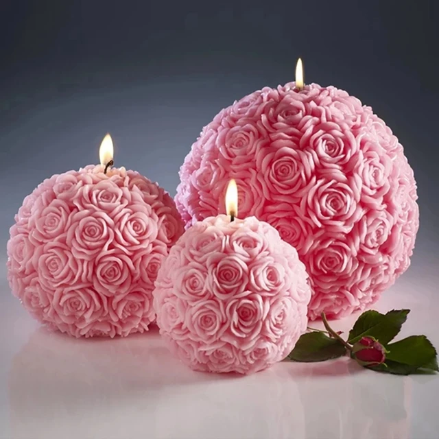 Bougie décorative Fleur rose foncé - Grand modèle - H. 20 cm