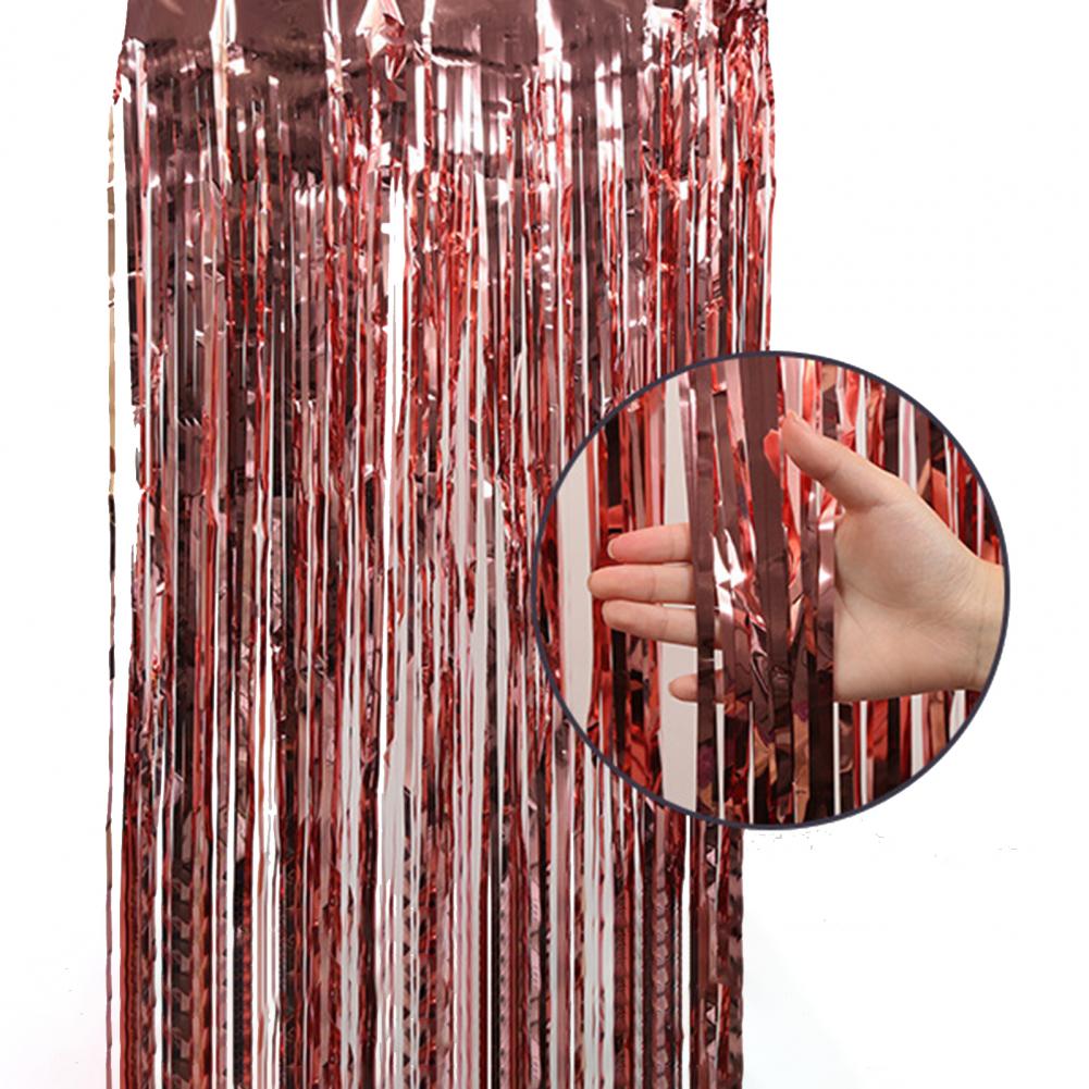 Rideaux à Paillettes Roses Pour Décoration Fête - Lot De 2 Panneaux 1x2 M (total 4 M²), Avec Pompons Et Effet Brillant | Pour Anniversaire, Mariage, Fond Photo | Installation Facile Adhésif