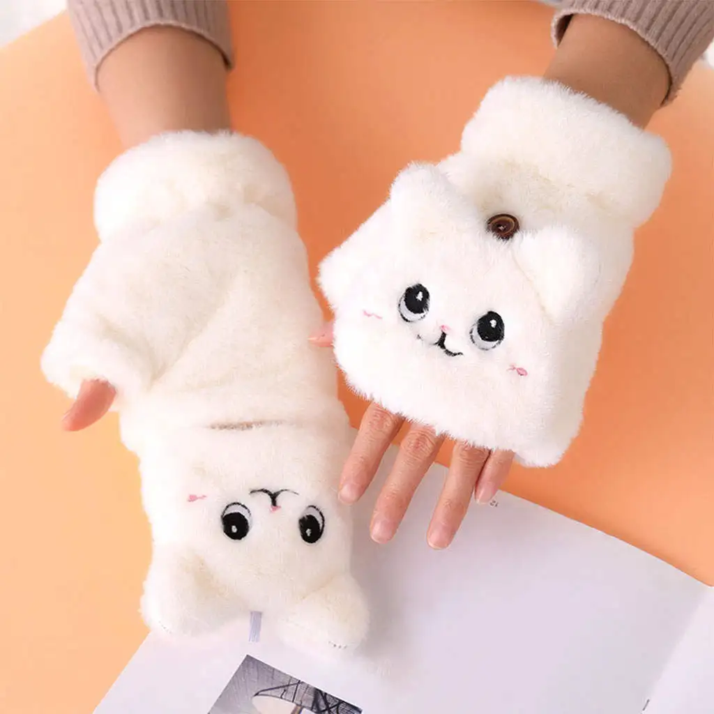  Mittens Women Girl Plush Thick Faux  Warm Fingerless Gloves