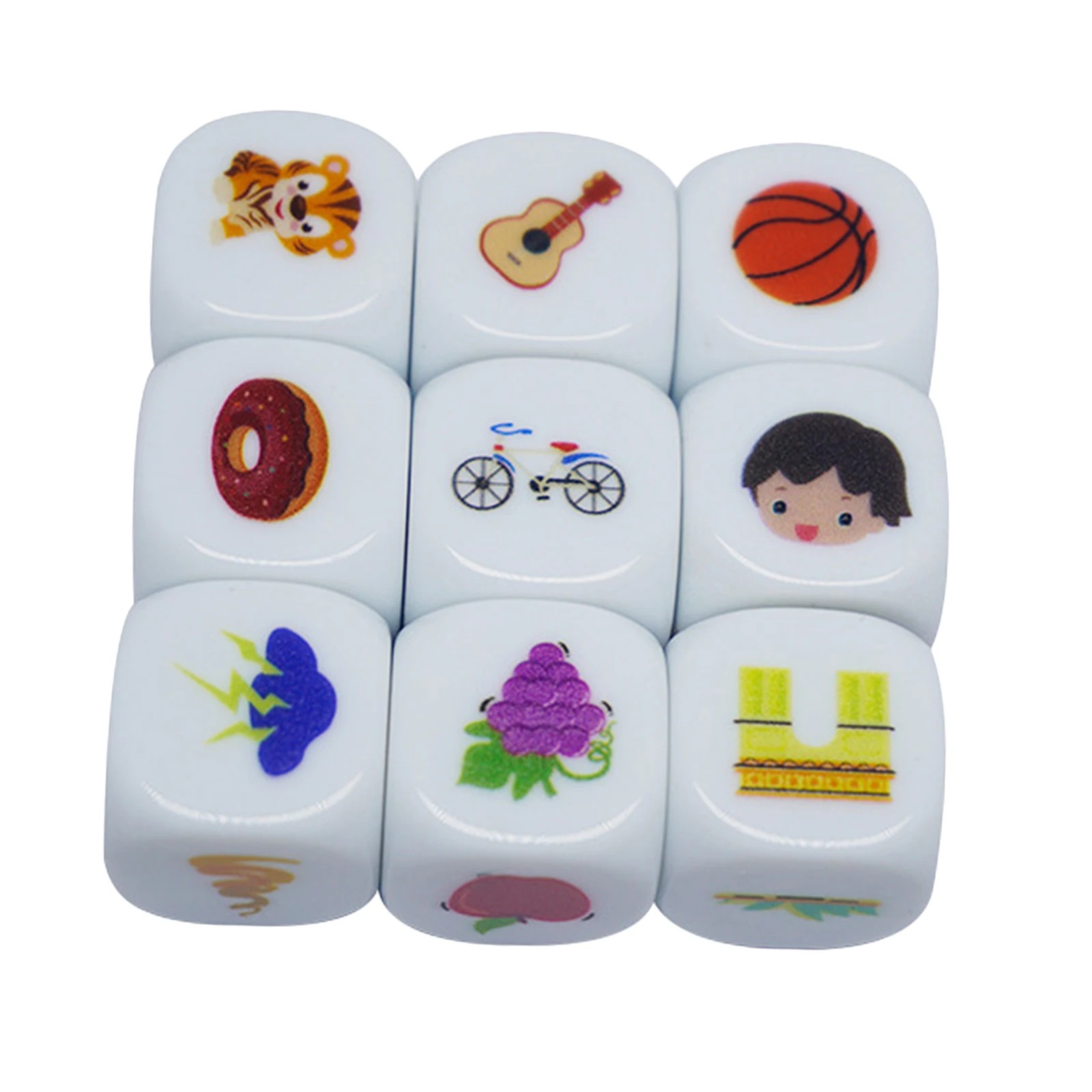 9x Acrylic Story Cubes Set Storytelling Dice Puzzle Game w/ Various Pictures for