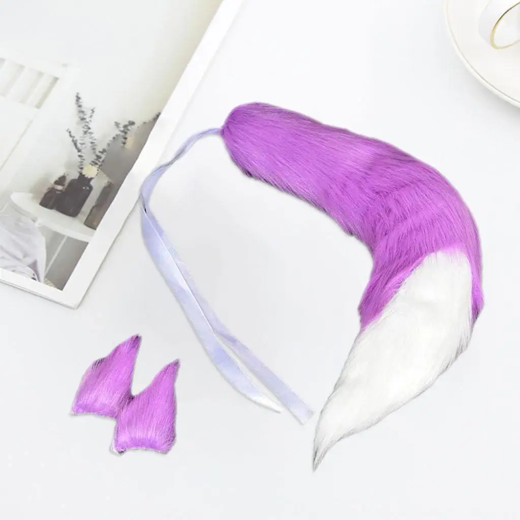 Long Plush Faux Fur Fox Tail and Ears Anime Cosplay Hairpin for Cosplay Adult Halloween