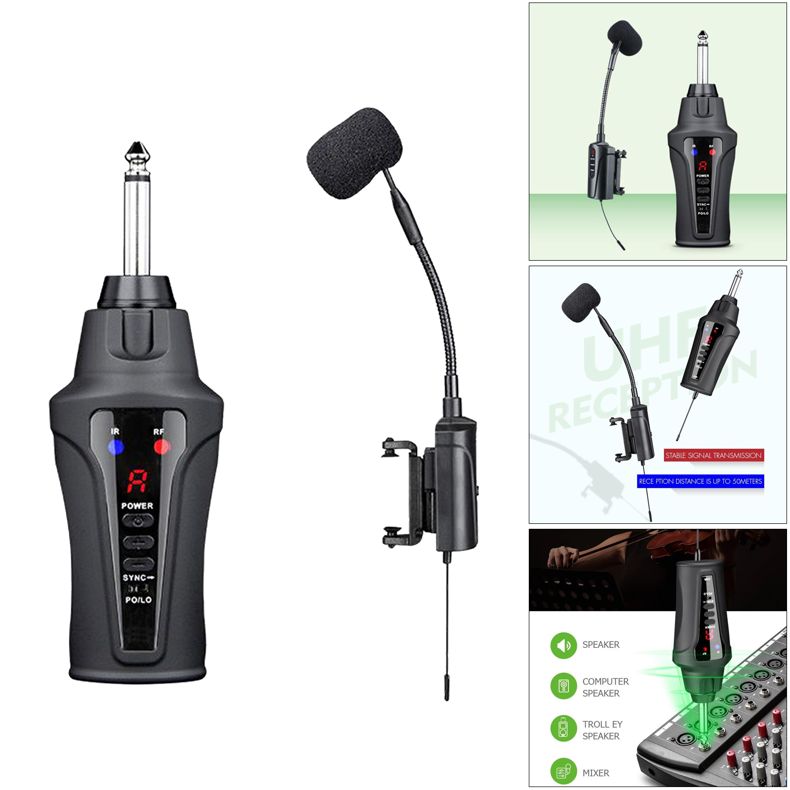 Wireless UHF Violin Microphone Clip-on Cardioid Receiver Mic for 4/4 Violins