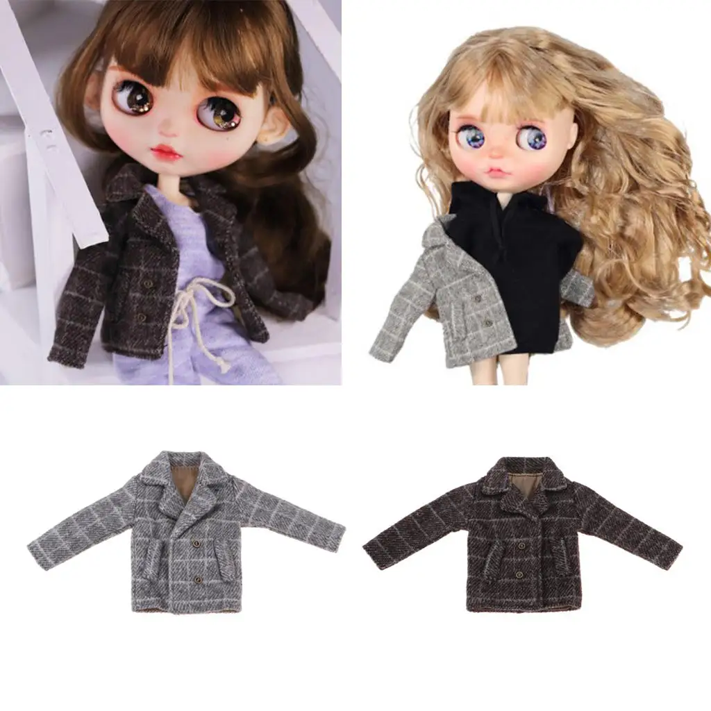 MagiDeal Fashion Casual Checked Suit Outfits for 1/6 Blythe BJD Dark Grey 