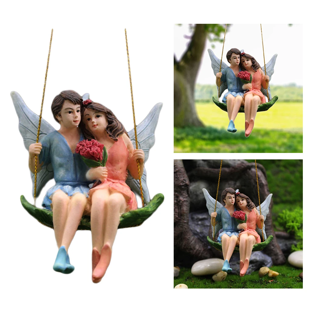 Miniature Pixie Flower Couple Fairy Figurine Dollhouse Beautiful Garden Decor Statue Ornaments Toy Dollhouse Decoration