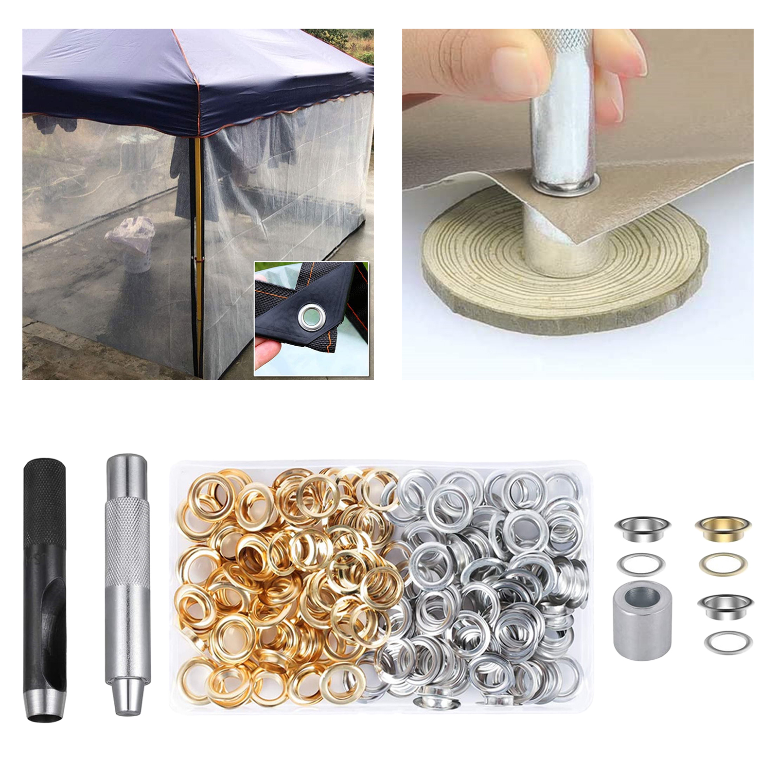 120 sets Grommet Eyelets with Washer, 3 Grommet Setting Tool Storage Box for Tarpaulin Fabric Craft Making Leather Crafting