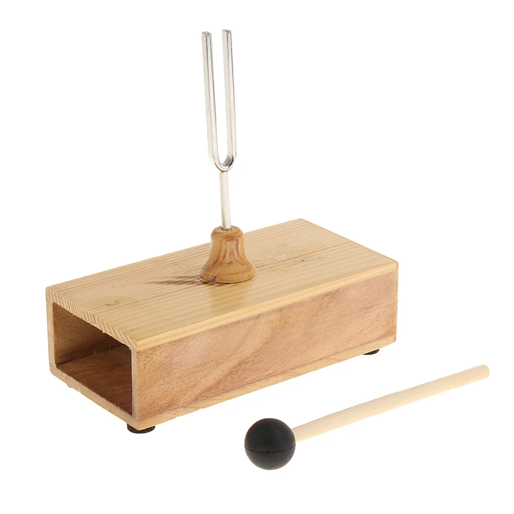 Tuning fork 440 Hz, tuning fork tuner with wooden resonance box and hammer,