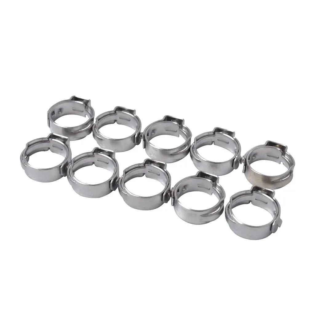 10 Pieces Stainless Steel Single Ear Hose Clamp O Clips 8.8-10.5mm