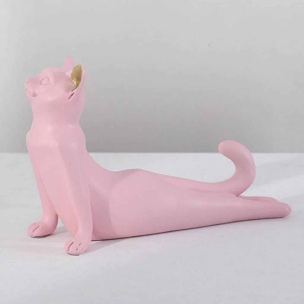 Resin Yoga Cat Statue Home Office Tabletop Cats Figurine Ornament Crafts