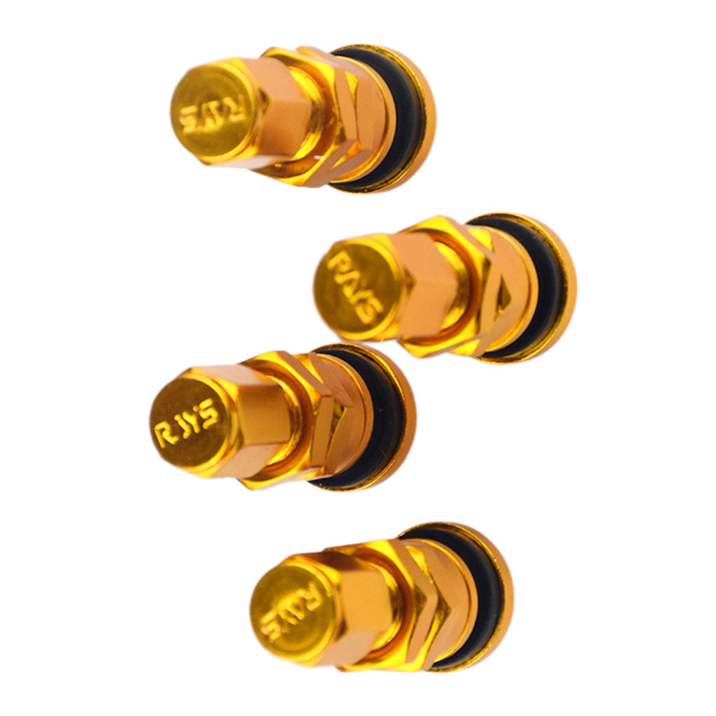 4x Aluminum Bolt-in Car Tubeless Wheel Tire Valve Stem With Dust  Golden