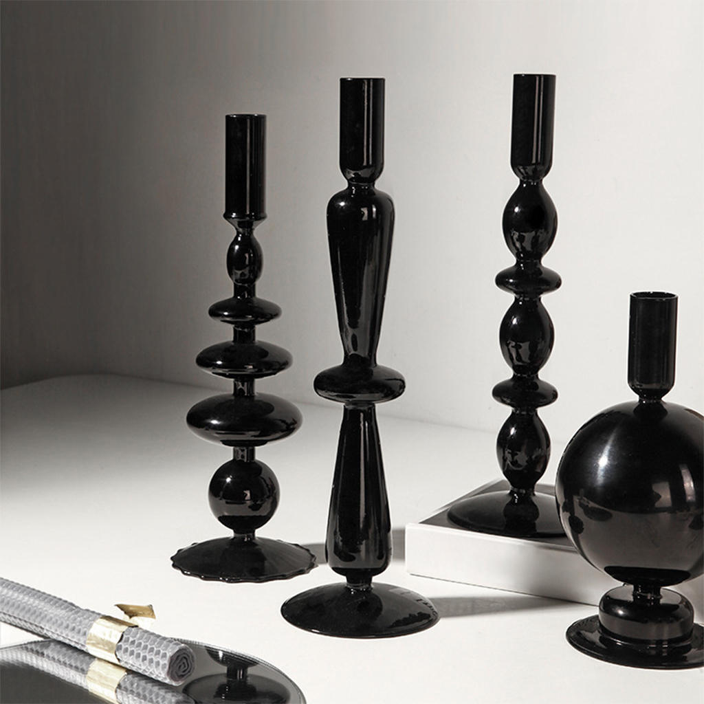 Nordic Black Glass Taper Candle Holder Candlestick Party Bathroom Table Centerpiece Photo Props Decor