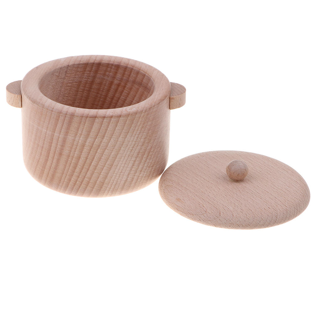 2xWooden Solid Beech Tableware Kid Pretend Play Game Kitchen Toy - Saucepan S