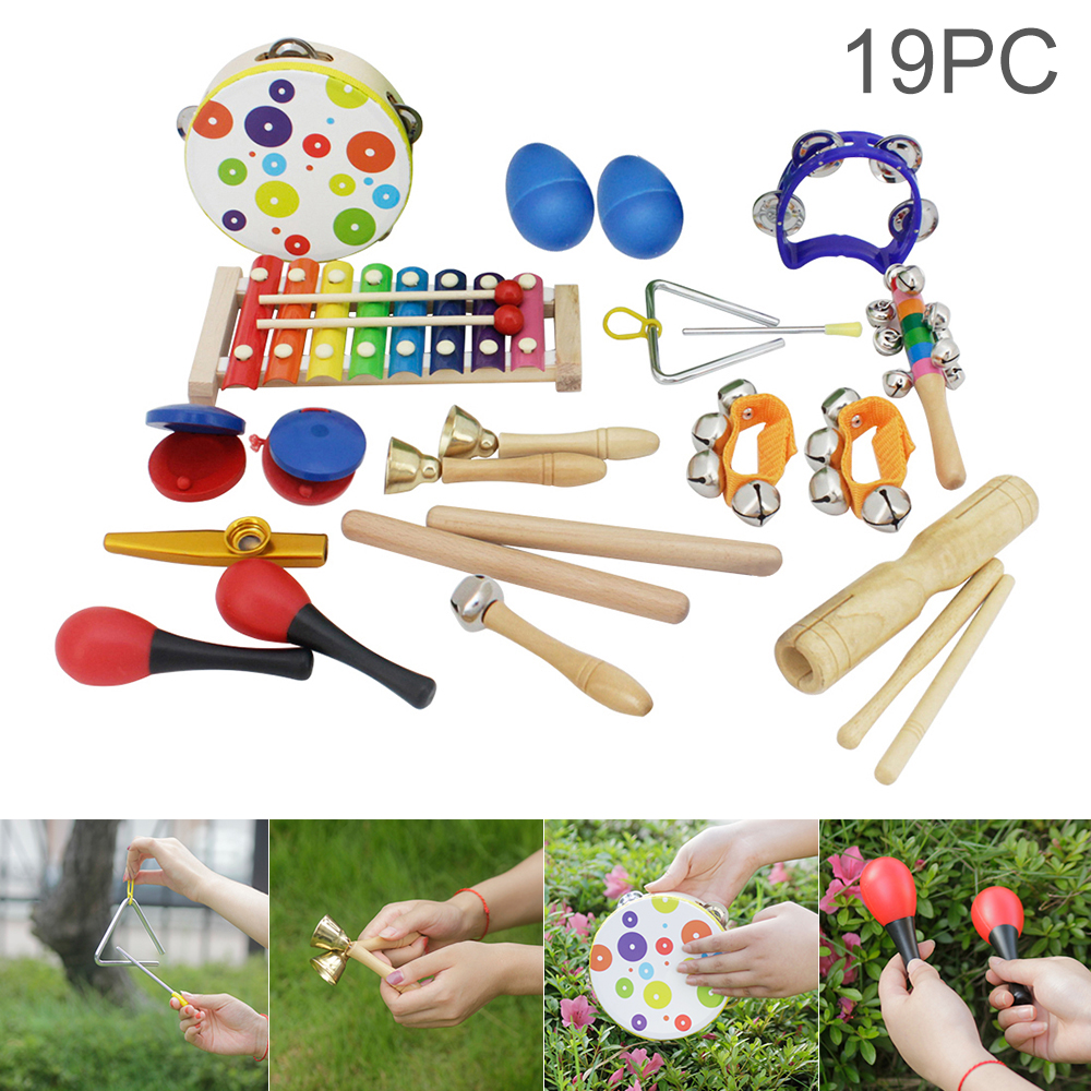 Description Picture 2 of item19pcs Orff Percussion Musical Instruments Set Hand Drum Knock Piano Xylophone Maracas Wrist Bells Mixed Kits for Children Baby