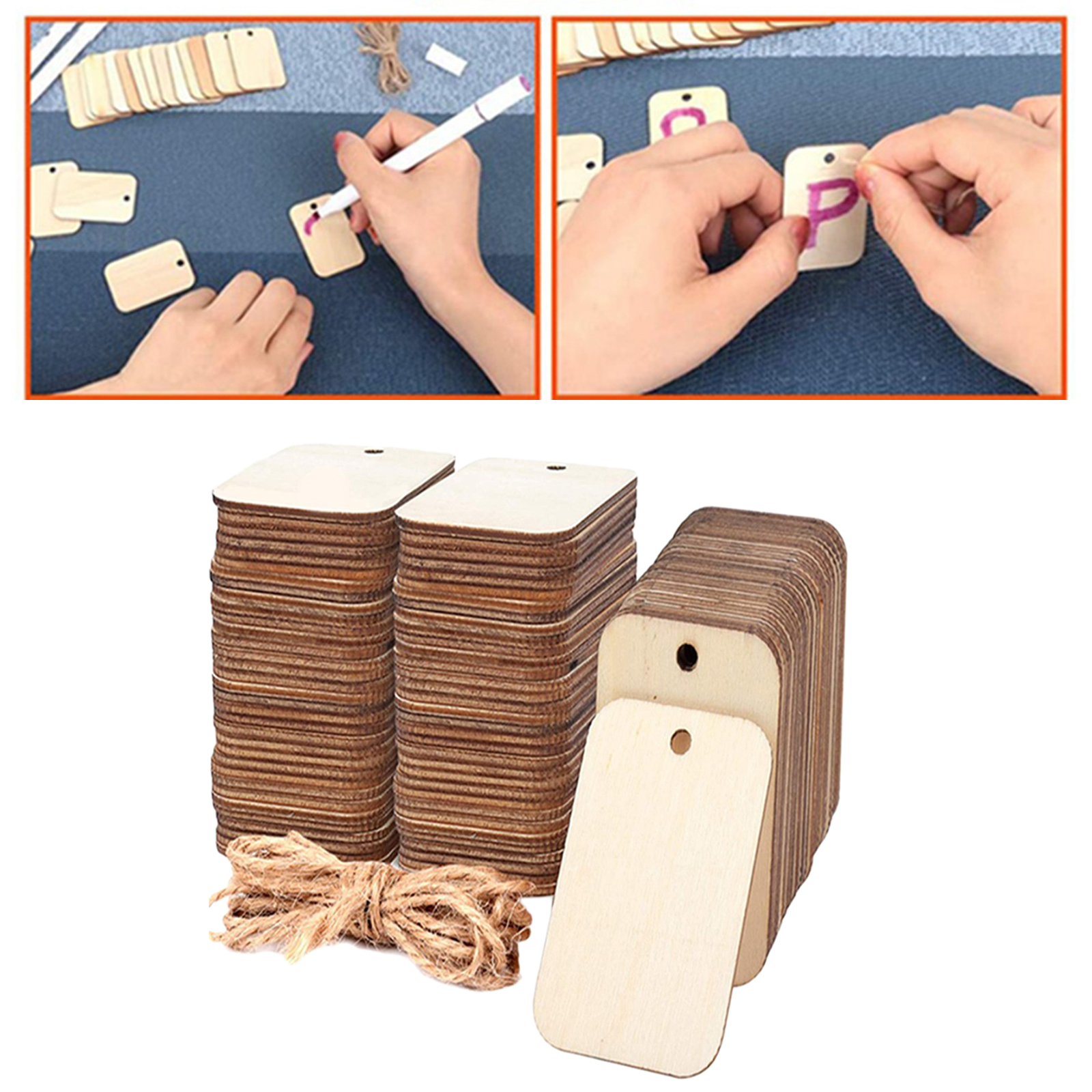 100Pcs Wood Pendant Decors Craft Natural Wooden Board with Holes Unfinished Wood Pendant for DIY Birthday Party Holiday