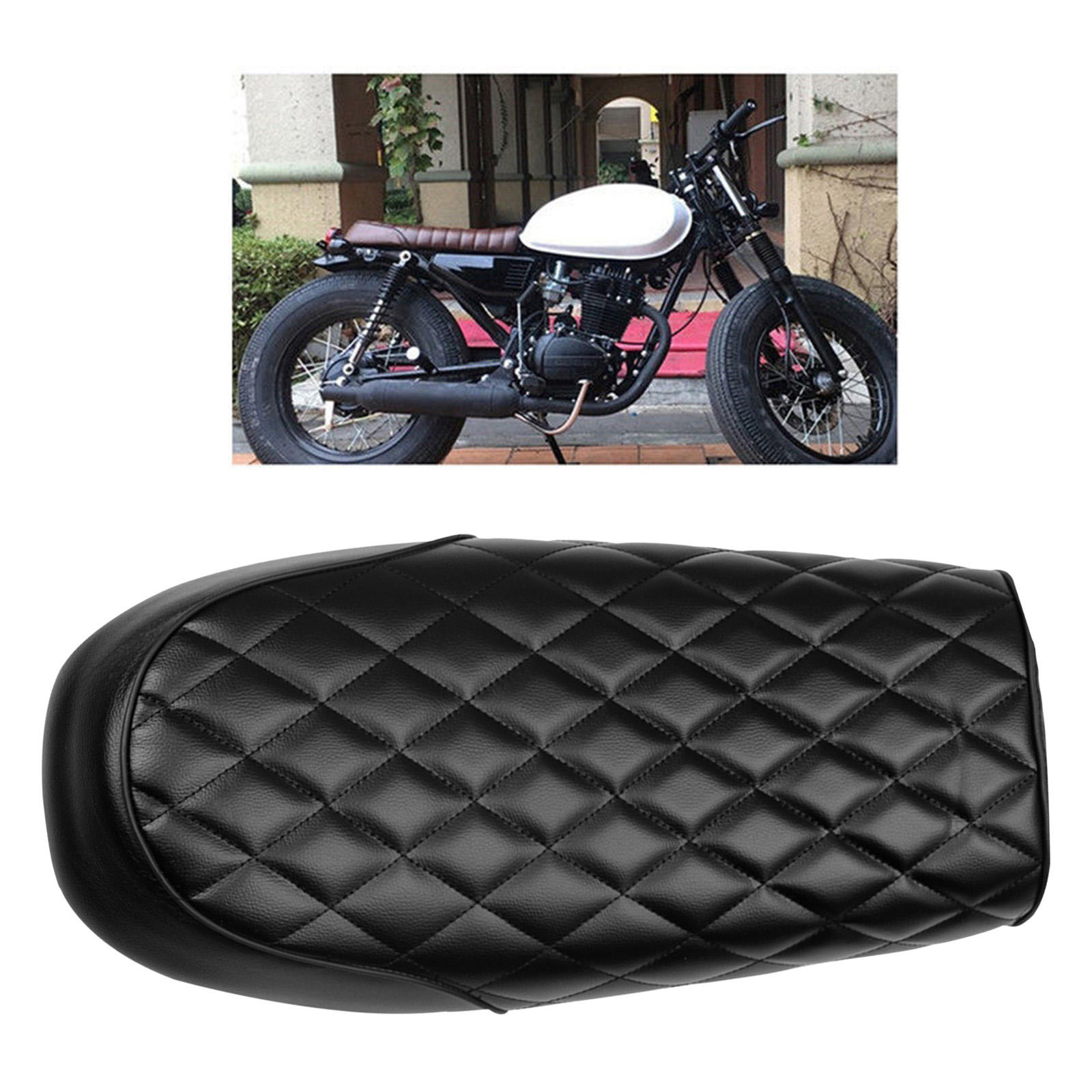 Soft Leatherette Motorcycle  Flat Brat Seat Saddle fits Cafe Racer
