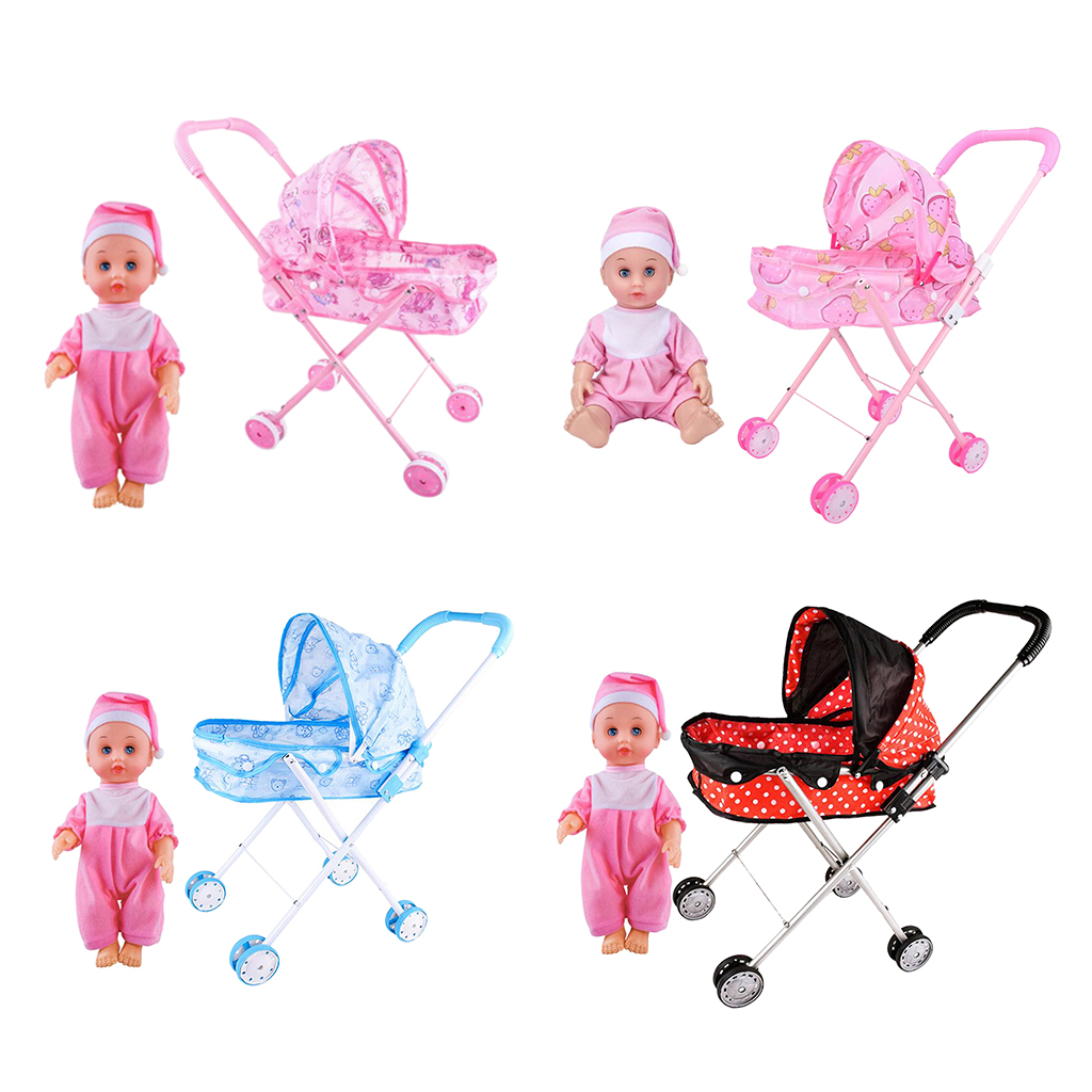 Kids Pretend Role Play Toys Doll Stroller Pushchair Cart Set Children Toy
