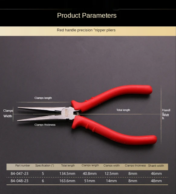 4/5/6 inch precision needle nose pliers curved nozzle