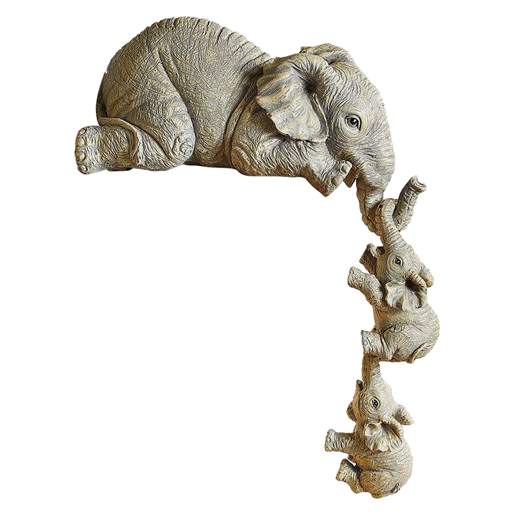 Cute Elephant Holds Two Calf Elephant Figurine Collectible Creative Decorative Animal Statue Tabletop Sculpture Shelf Decor