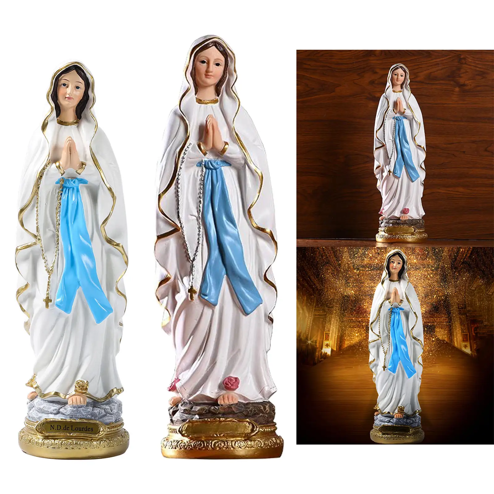 LOVELY 8" RESIN STATUE FIGURINE MARY OUR LADY OF LOURDES 
