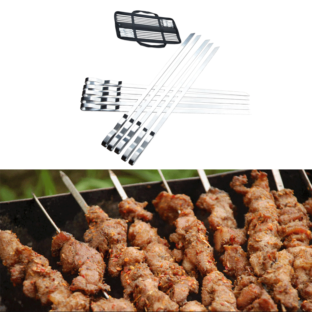 10x Stainless Steel Barbecue Sticks Skewer BBQ Meat Kebab Needle Sticks 42cm