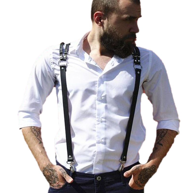 Y166 Men Leather Harness Y Suspenders 