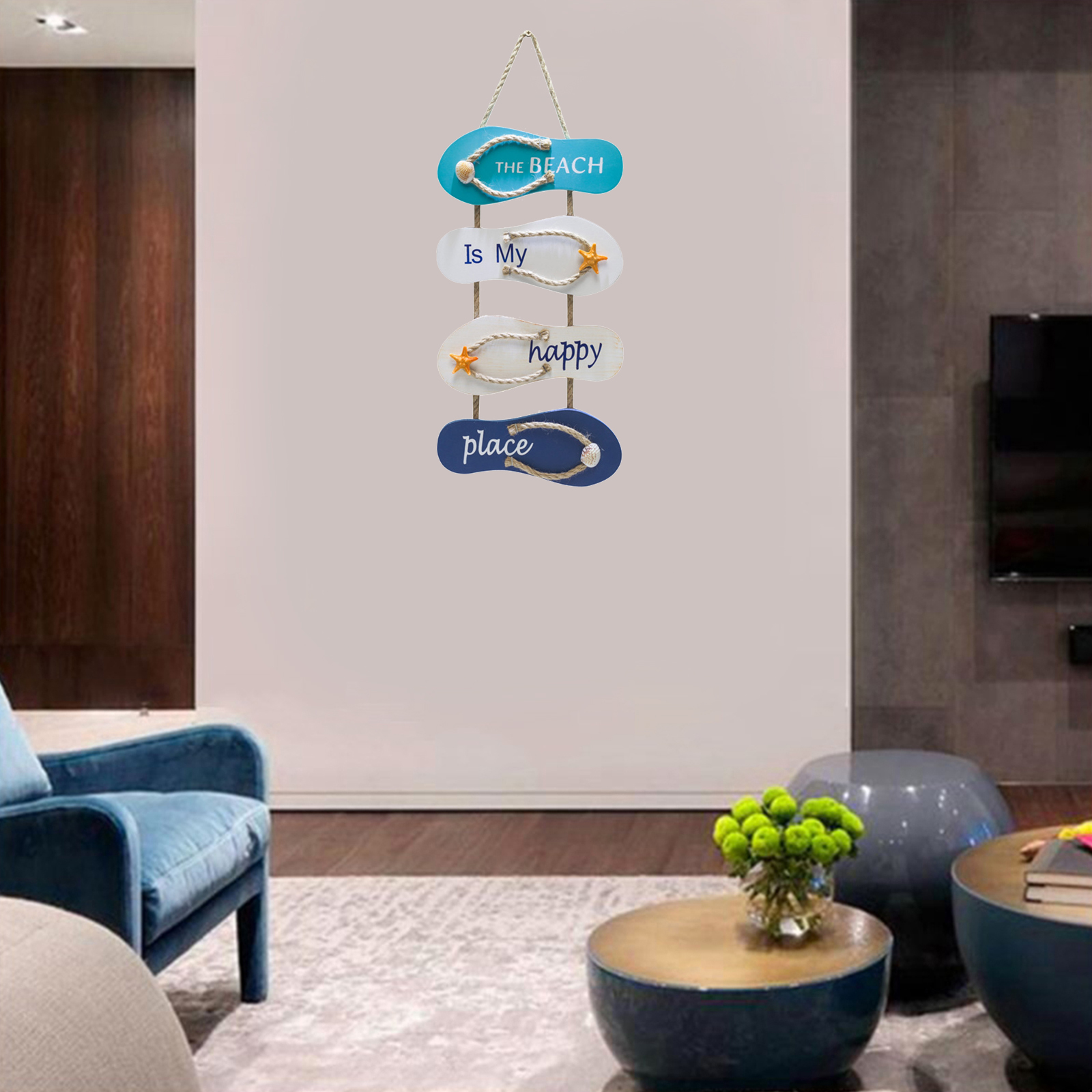 Nautical Beach Wall Plaque Wooden Decoration Door Home Decor Decorative Seaside Bar Hotel Wall Sign Craft with Hanging Rope
