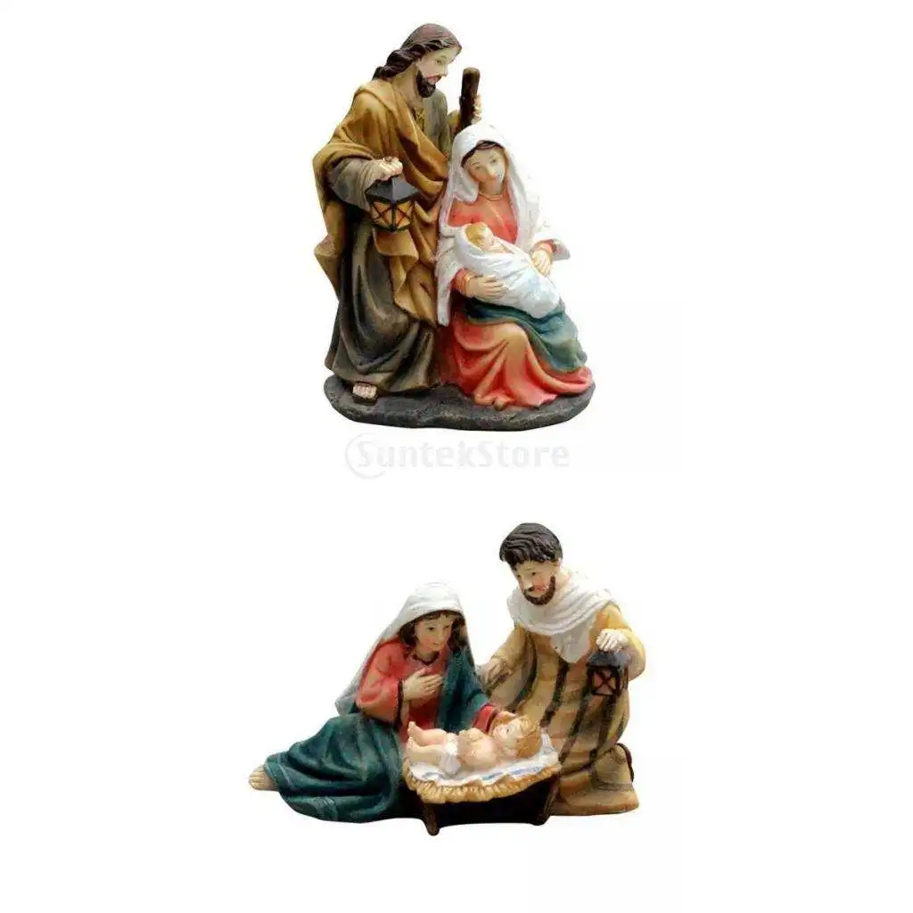 2x Holy Family Nativity Resin Statue for Living Room Home Church Desktop