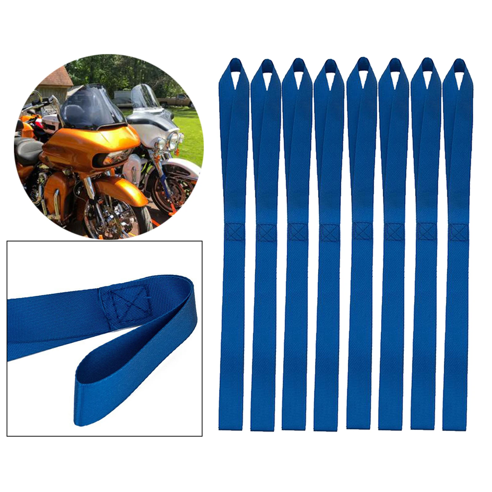 8x Soft Loops Tie Down Straps Blue for ATV, UTV, Snowmobile, Motorcycle & Dirt Bike