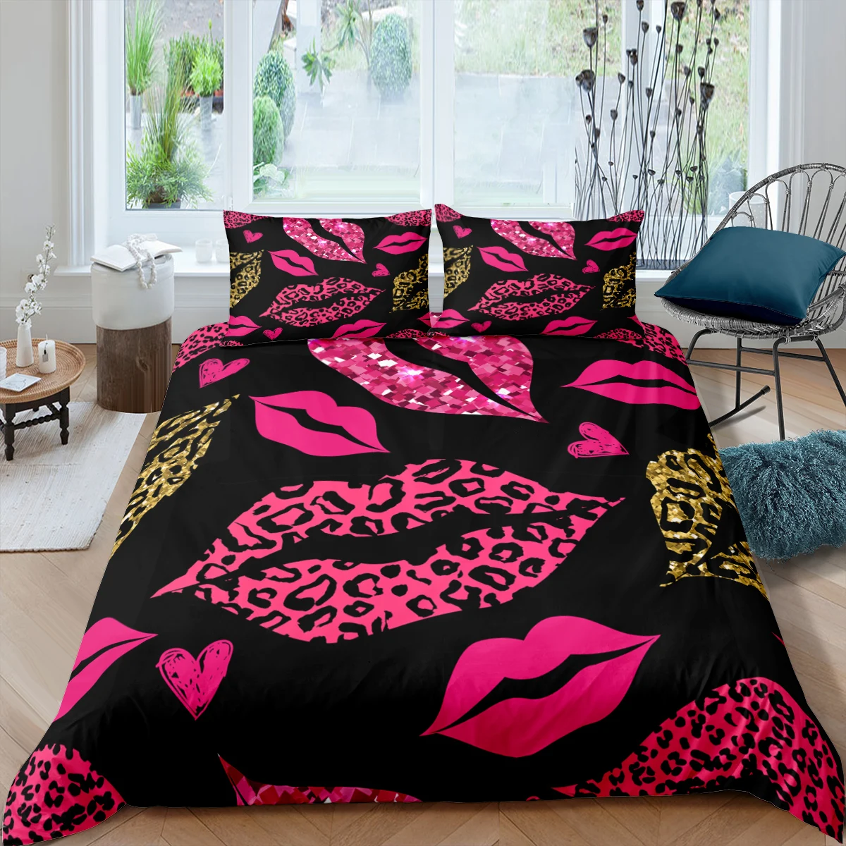 Têxteis para casa luxo 3d leopardo lábios