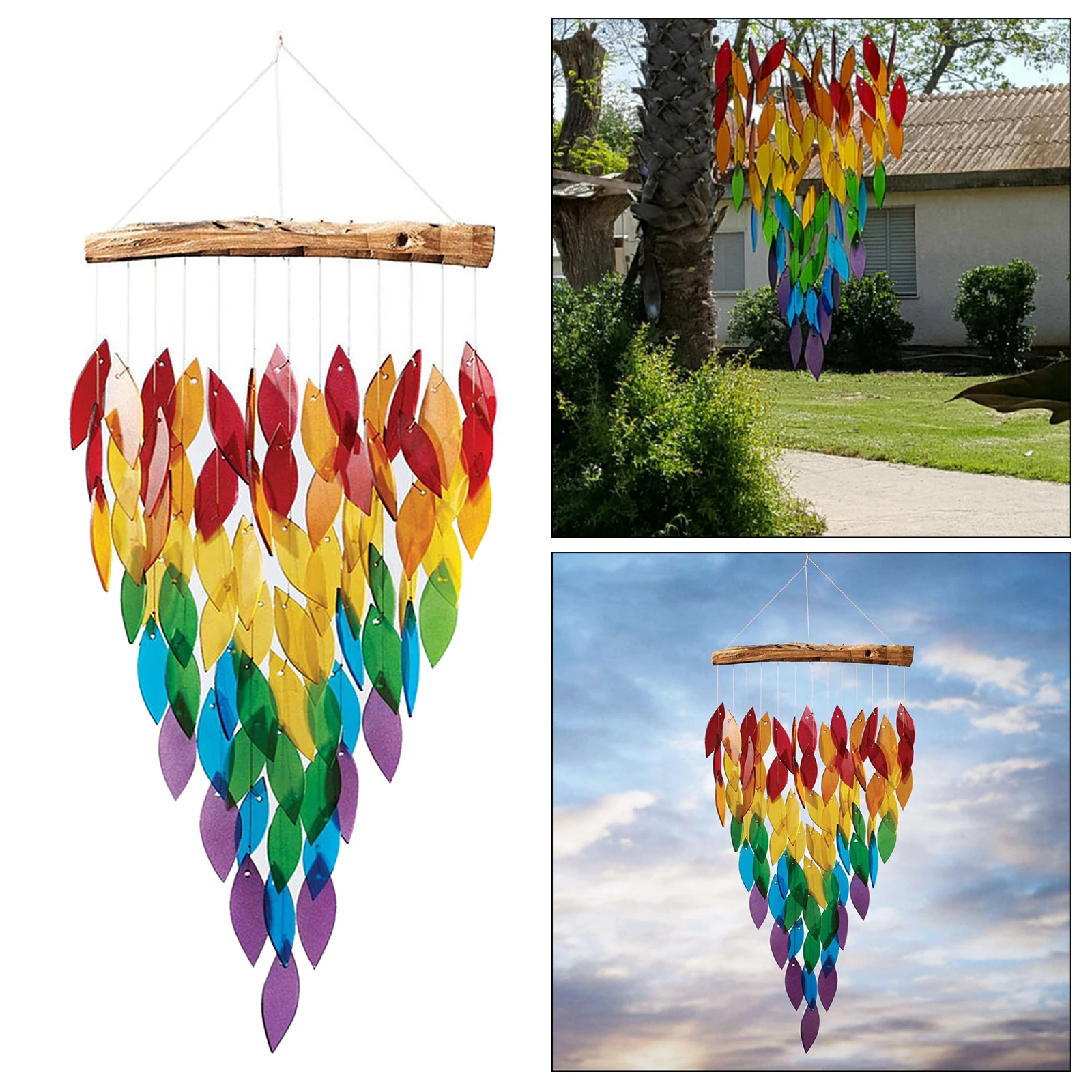 Leaves Rainbow Wind Chimes for Garden Yard Patio Natural Beautiful Sound