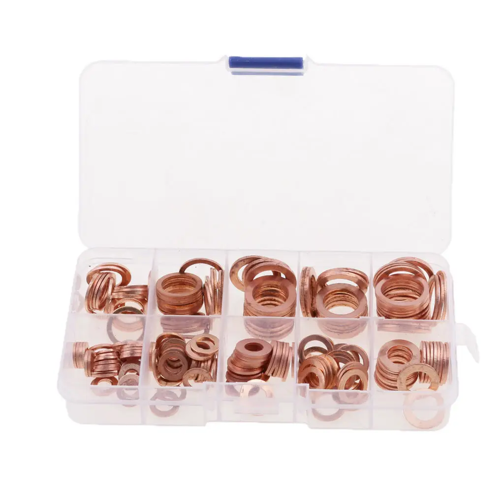 200Pcs Copper Washers Flat Ring Sump Plug Oil Seal Gasket Assorted Set