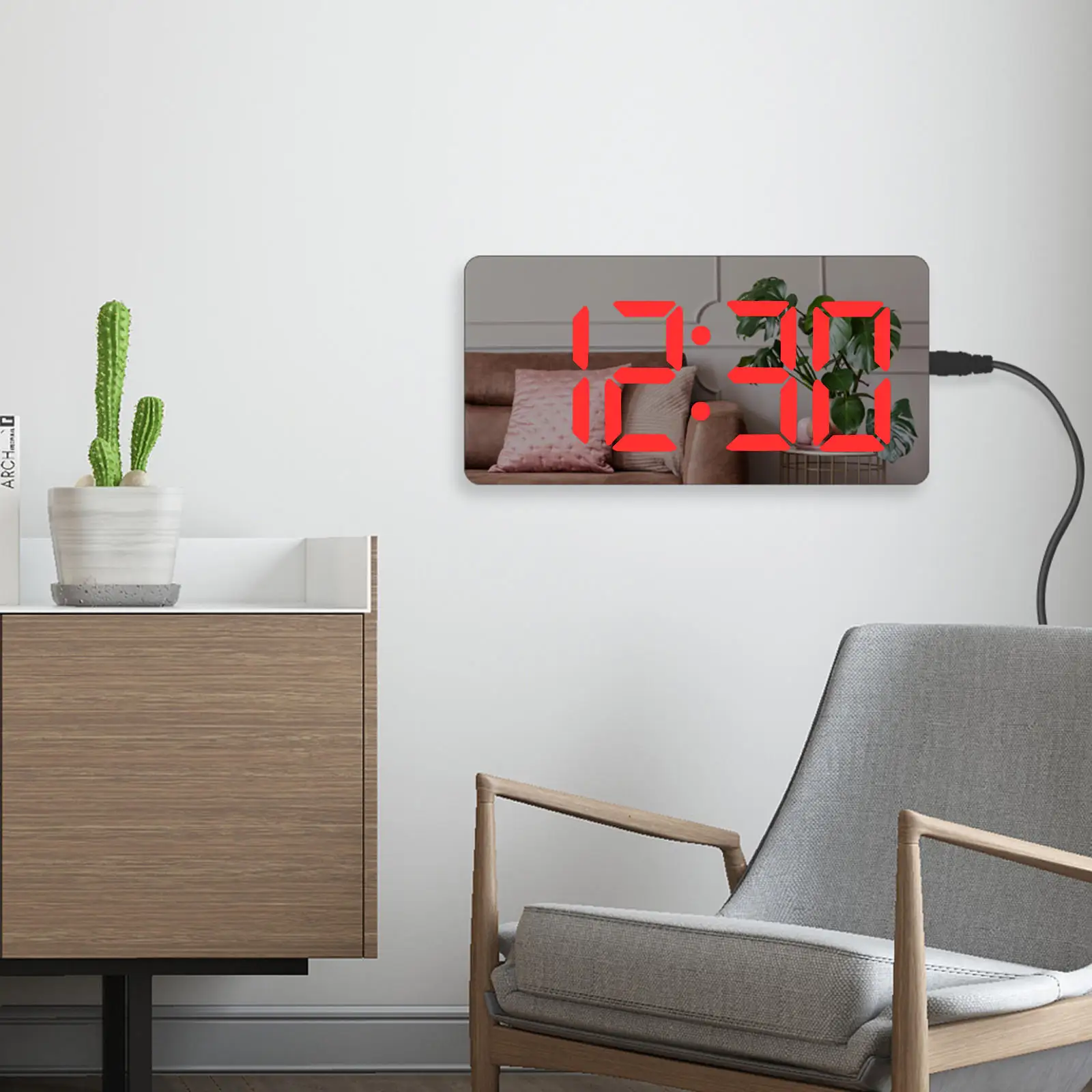 LED Digital Alarm Clock Mirror Phone Charging USB Snooze Temperature