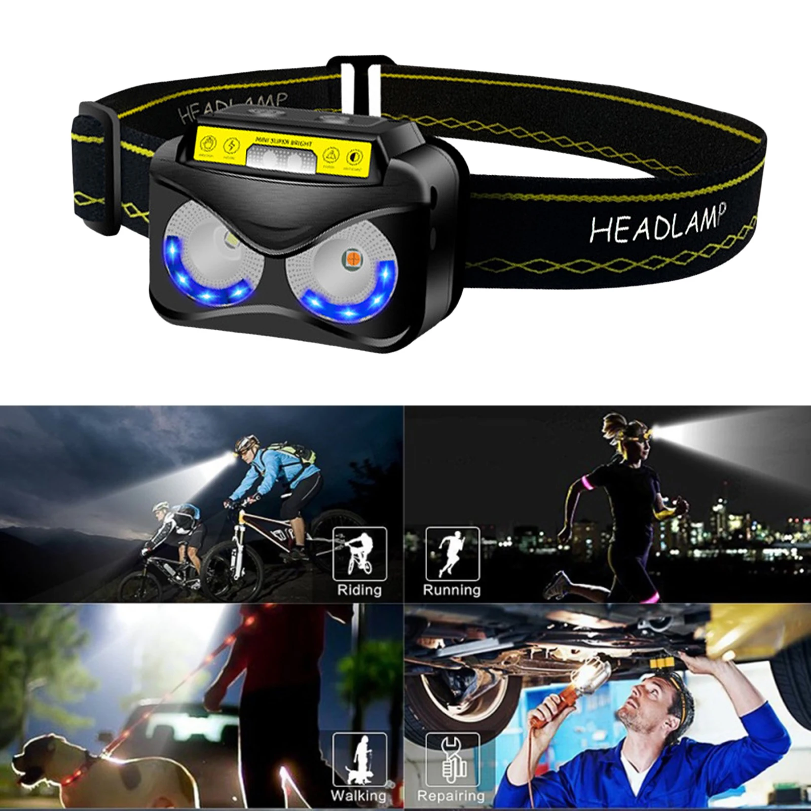 Powerfull Headlamp Rechargeable LED Headlight Body Motion Sensor Head Flashlight Camping Torch Light Lamp