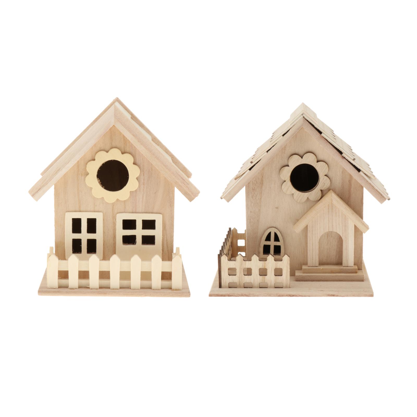 Wood Bird House Hanging Birdhouse Outside DIY Paintable Bird Nest Box Craft