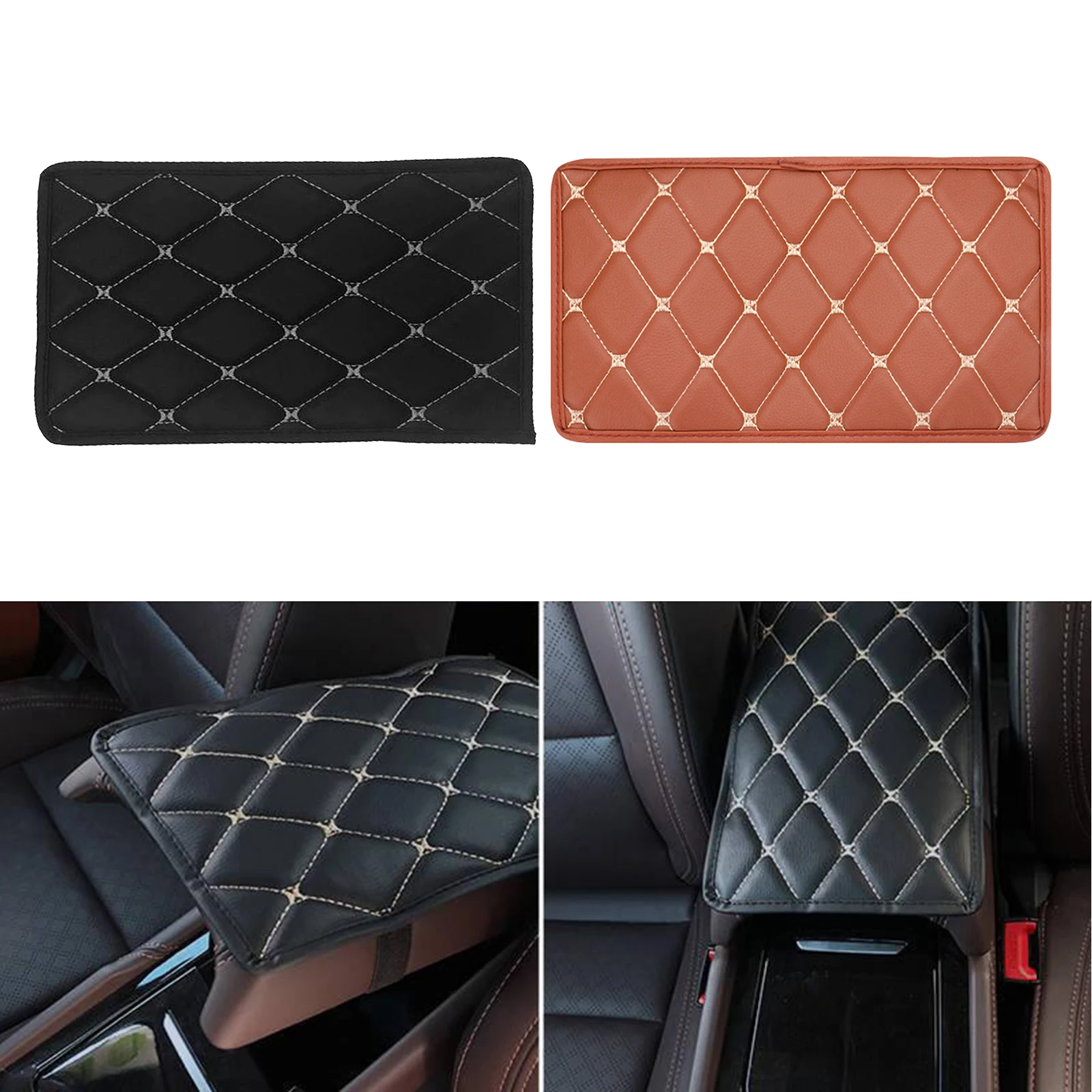 Auto Center Console Pad, Universal PU Leather Car Armrest Cover, Compatible with Most Car