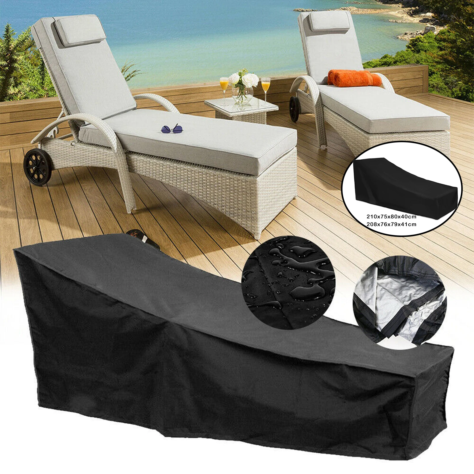 Foldable Sun Lounger Garden Recliner Covers Furniture Waterproof Cover Recliner