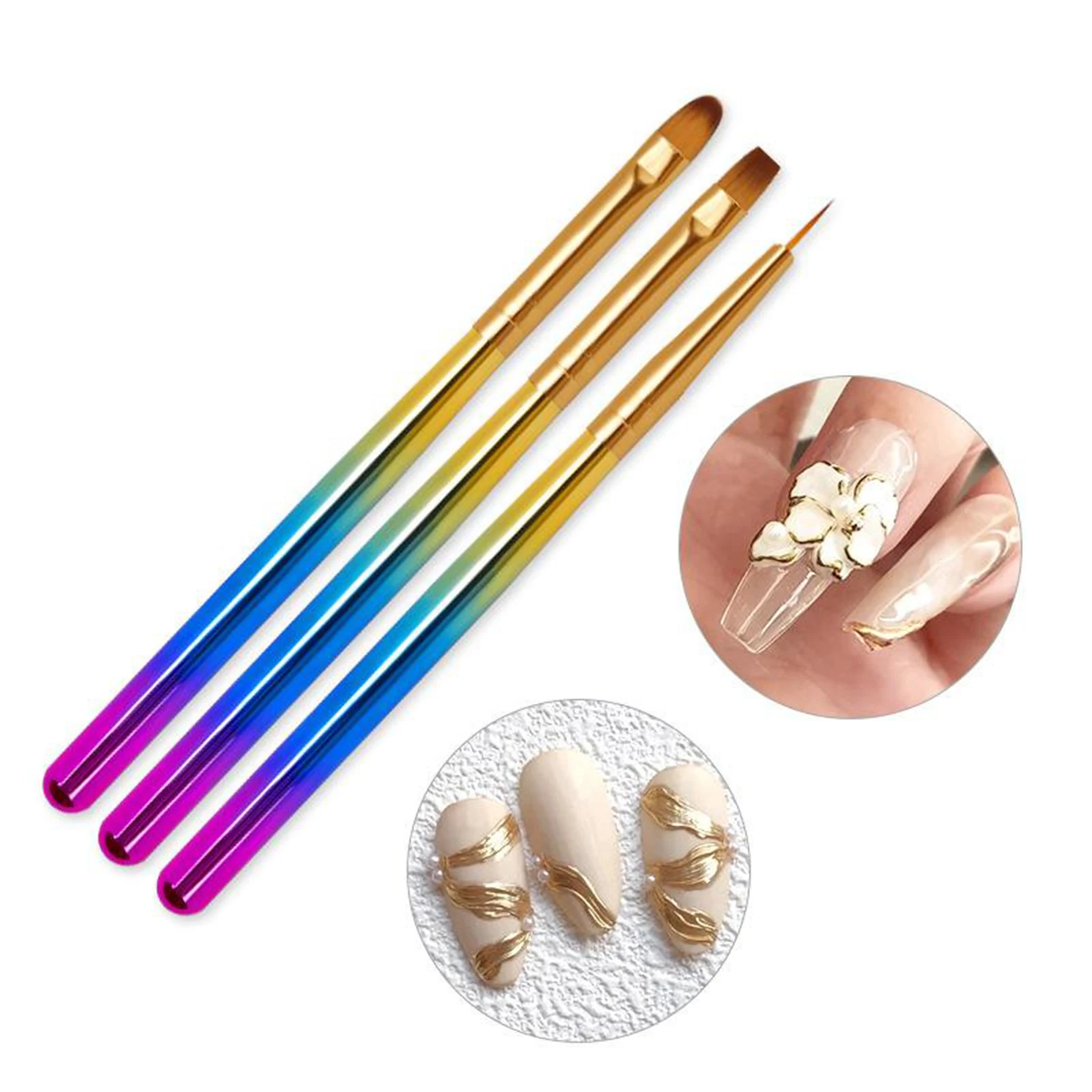 3 Pcs/set Nail Art Brush Set Nail Painting Brushes Liner Brush Nail Art DIY