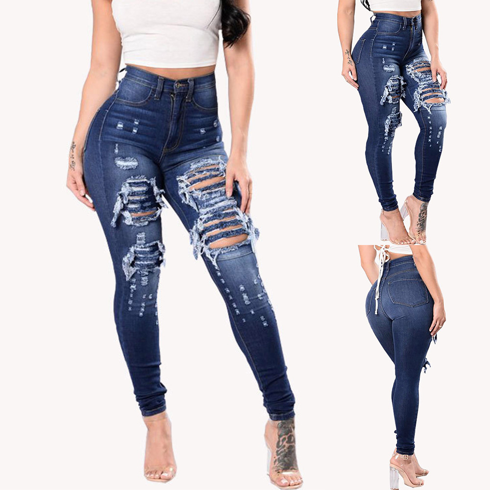 Women Jeans High Waist Slim Washed 