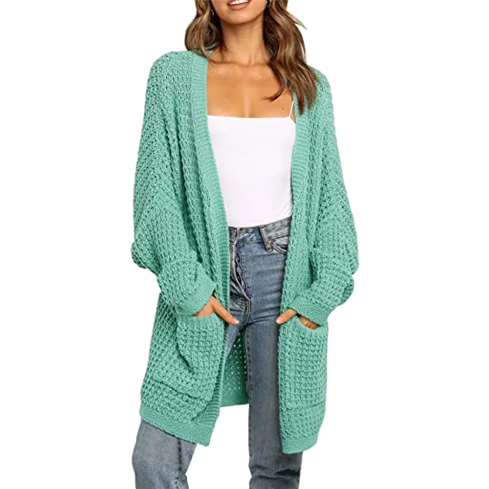 NEW Women Loose Oversized Sweater Cardigan Solid Color Batwing Sleeve ...