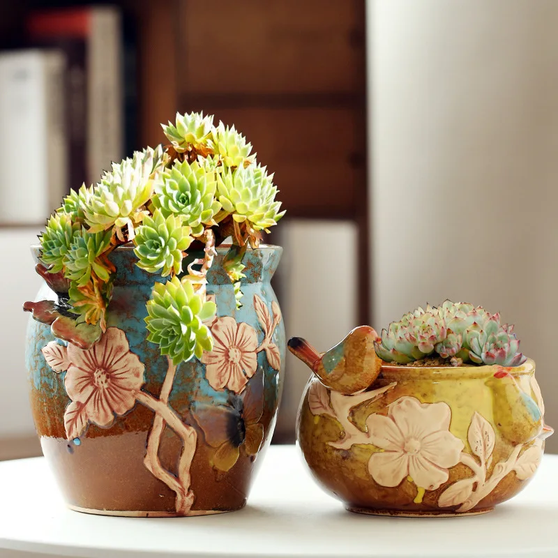 Planter Ceramic Flowerpot Flower Pot Plant Container Desktop Table Decoration 